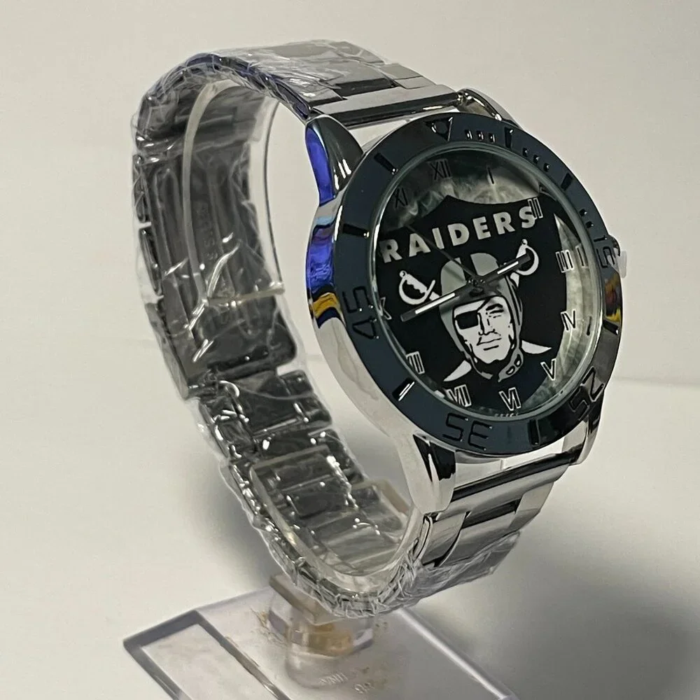 Las Vegas Raiders NFL Team Logo Men's Stainless-Steel Silver Watch NEW